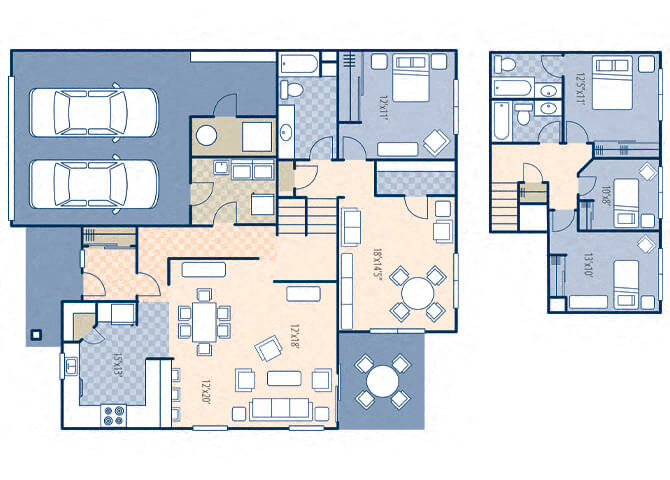Floor plan for 4 beds, 3 baths, 2479 sqft